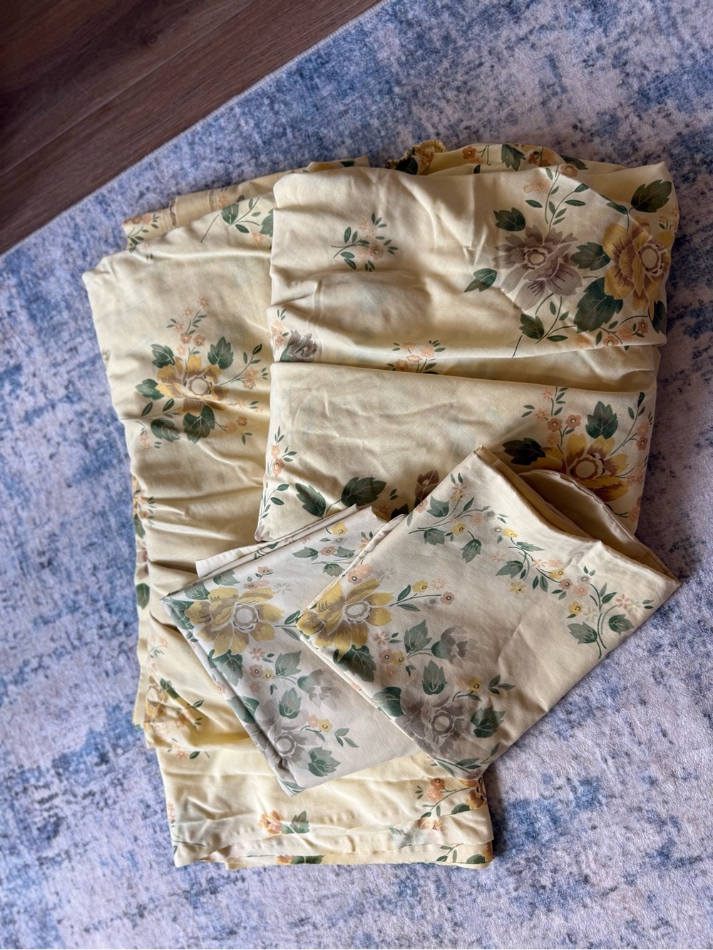 Vintage Pequot King Sheet Set Butter Yellow Floral 4 Pc Cottagecore USA 78x80